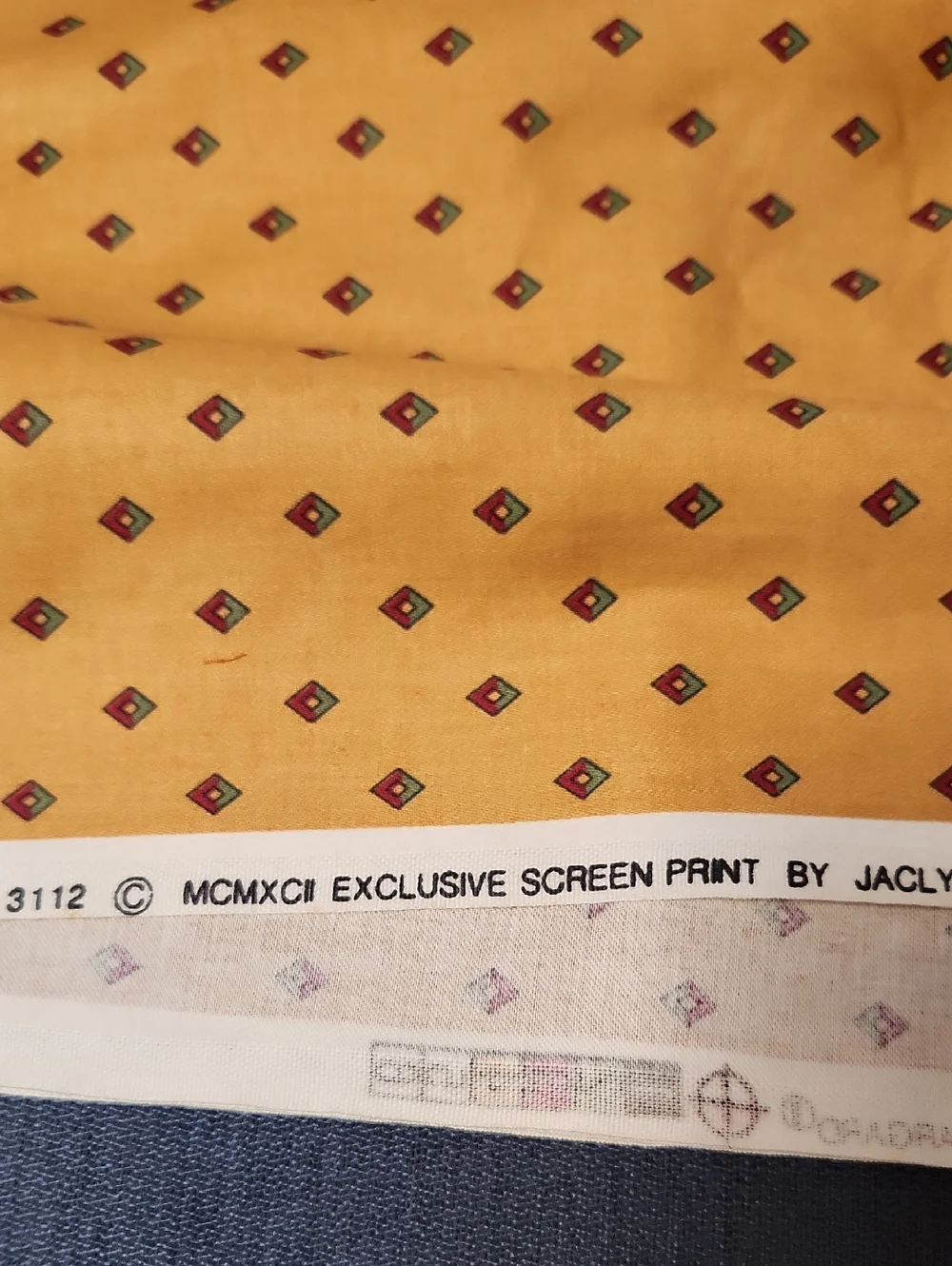 Mustard Yellow Diamond Print Fabric Screen Print By Jacklyn Nash Vintage 6.5  yr